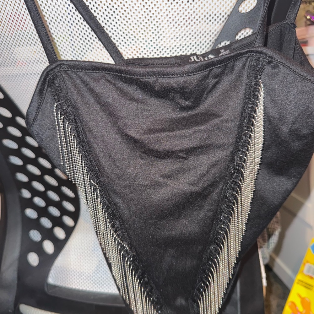 Madida Elegant Black Fringe Top